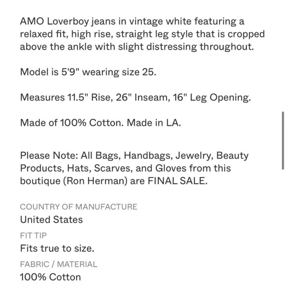 AMO Loverboy Distressed High Rise Denim in Vintage White Size 31 Button Fly - Picture 10 of 15